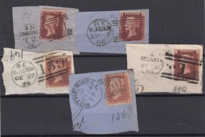 GB QV 1d Red On Piece Collection Of 5 With Postmarks BP9739
