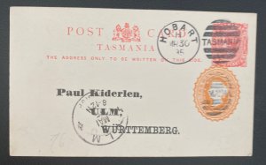 1895 Hobart Tasmania Postal Stationery Postcard Cover To Ulm Germany