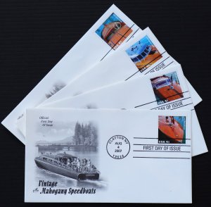 U.S. Used #4160 - 4163 41c Speedboats Lot of 4 ArtCraft First Day Covers