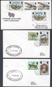 FALKLANDS 1980s SIX COVERS VARIOUS FRANKINGS DIFFERENT OVAL MARKINGS