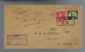 1928 Puerto Rico Ponce Registered Cover to St Joseph Missouri