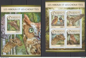 2017 Djibouti Owls Birds Fauna #1478-81+Bl568 ** Fd1132