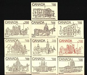 CANADA 1982 SET OF 10 BOOKLETS W/PANE OF 4 STAMPS  MNH