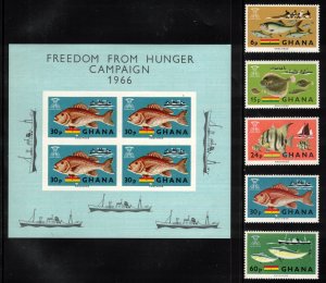 GHANA 1966 Fish; Scott 251-55, 254a; MNH