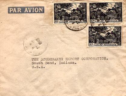 Martinique 10F Tropical Fruit (3) 1949 Fort de France, Martinique Airmail to ...