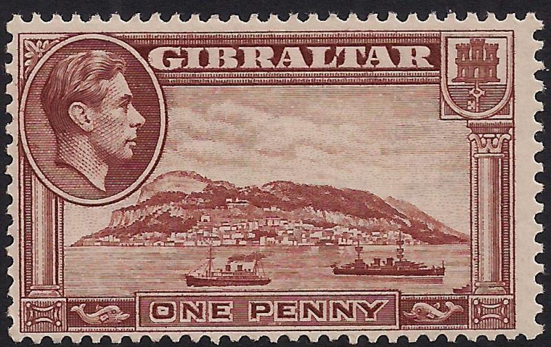Gibraltar 1938 - 51 KGV1 1d Yellow Brown Rock Gibraltar MM SG 122c ( J1342 )