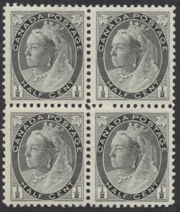 Canada #74 1/2c Victoria Numeral Block F-VF Centered Mint OG Hinged