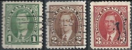 Canada 231-233 (used) George VI, 1c-3c values (1937)