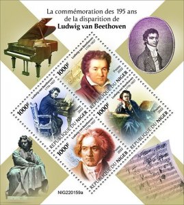 NIGER - 2022 - Ludwig van Beethoven - Perf 4v Sheet - Mint Never Hinged