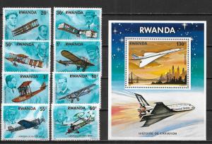 Rwanda 885-93 History of Aviation set and s.s. MNH