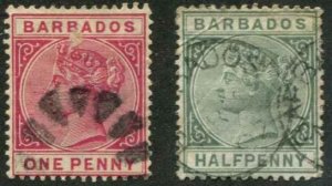 Barbados SC# 60-1 Victoria 1/2d, 1d Used