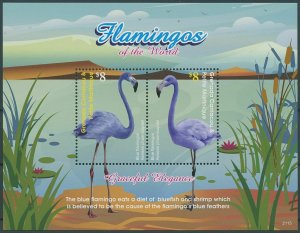 Grenadines Grenada 2021 MNH Birds on Stamps Flamingos Blue Flamingo 2v S/S