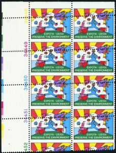 1527, MNH 10¢ Block of Eight Diagonal Misperfed Stamps With PL# * Stuart Katz