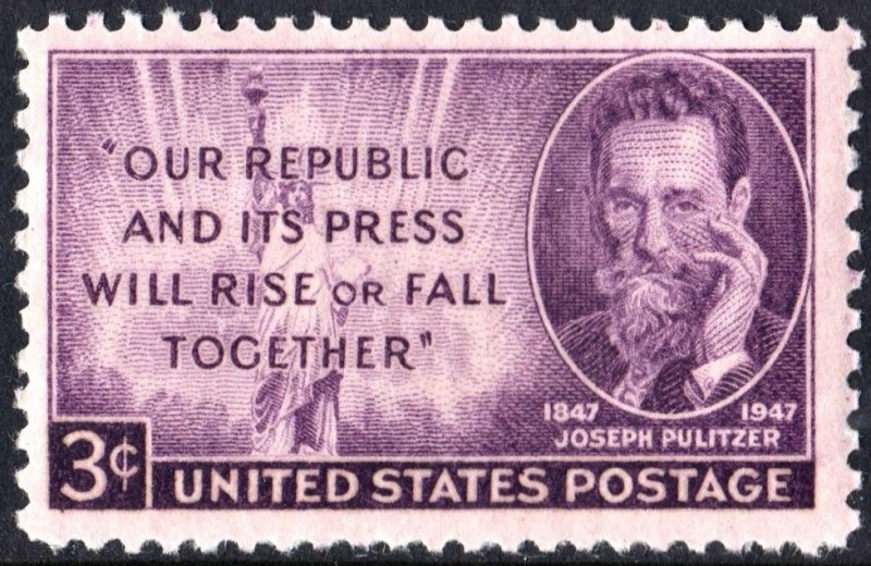 SC#946 3¢ Joseph Pulitzer Single (1947) MNH