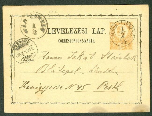 HUNGARY TOWN CANCEL on 1871 2kr POSTAL CARD - MORVA-LIESZKO