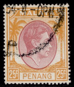 MALAYSIA - Penang GVI SG16, 25c purple & orange, FINE USED.