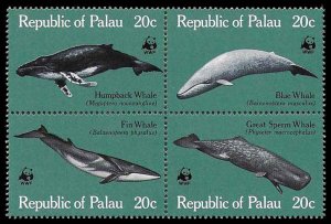 PCBstamps    Palau #24/27a Block, Whales, MNH, (7)