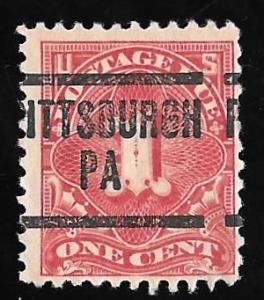 J61 1 cent Carmine Rose Precancel Stamp used F