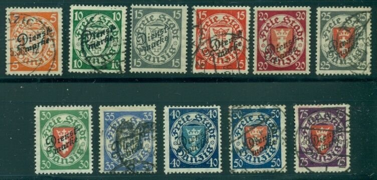 DANZIG #O42-52 Coat of Arms overprinted, LH and used sets, VF, Scott $275.95