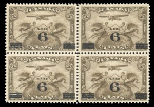 Canada #C3 Cat$80, 1932 6c on 5c brown, block of four, never hinged