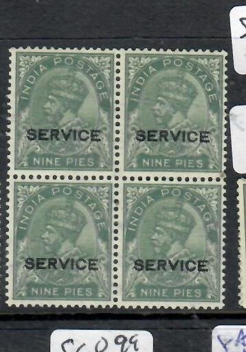 INDIA KGV 9P    SG O123 BLOCK OF 4     MNH            P0322A  H