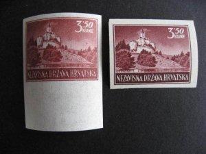 Croatia Sc 54 MNH imperf singles reg and pelure paper