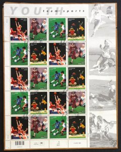 U.S. Used Scott #3399-4002 33c Youth Sports Sheet of 20 (on piece). CDS Cancel.