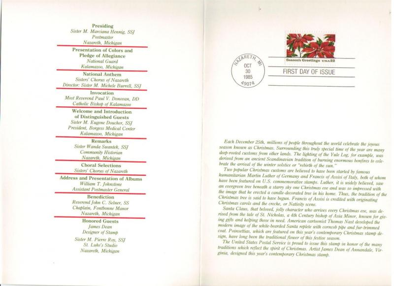 US #2166 22c Christmas Issue FDC Ceremony Program CV $10.00
