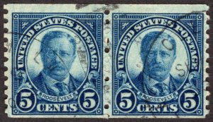 1924, US 5c, Roosevelt, Used pair, Sc 602