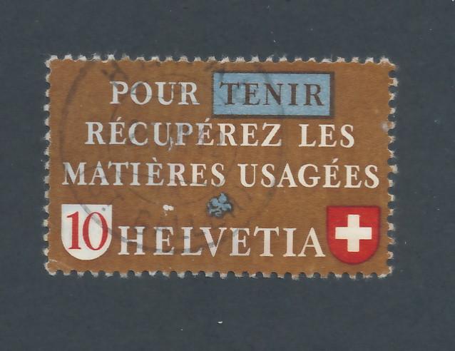 Switzerland 1942  Scott 281 used - 10c, reclaim used materials, in french