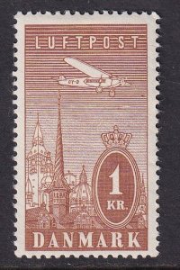 Denmark  #C10  MH   1934  plane over towers Copenhagen  1k