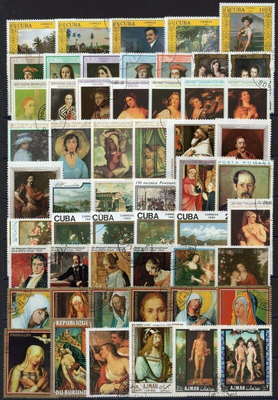 388 - Art - Painting - 100 Different Used Stamps 