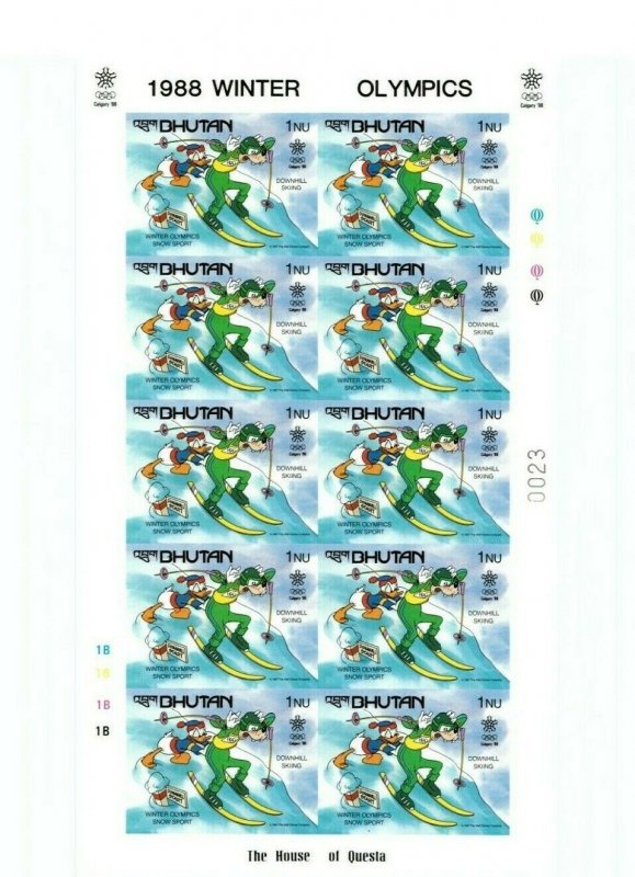 Bhutan 1988 - SC# 631-38 - DISNEY WINTER OLYMPICS - 8 IMPERF FULL SHEETS - MNH
