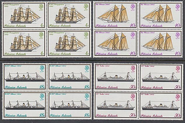 PITCAIRN 1975 Mailboats set MNH blocks of 4.................................K190