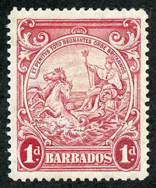 Barbados SG249a 1d scarlet perf 14 (13.8x 14.1) M/M The Key Stamp in the Set