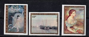 GABON 1974 PAINTINGS BY IMPRESSIONISTS SET OF 3 STAMPS IMPERF. MNH