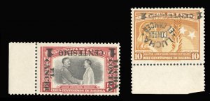 Panama #R28a-29a, 1949 1c Surcharges inverted, sheet margin set of two, never...