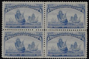 Scott #233 - $1,750.00 – XF-OG-NH –  Showpiece mint block of four.