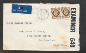 Great Britain #248 on CHELTENHAM GLOS AUG/19/1943 Censored Air mail (A1231)