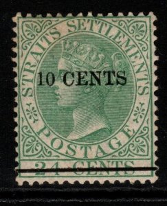 MALAYA STRAITS SETTLEMENTS SG86 1891 10c on 24c YELLOW-GREEN MTD MINT 