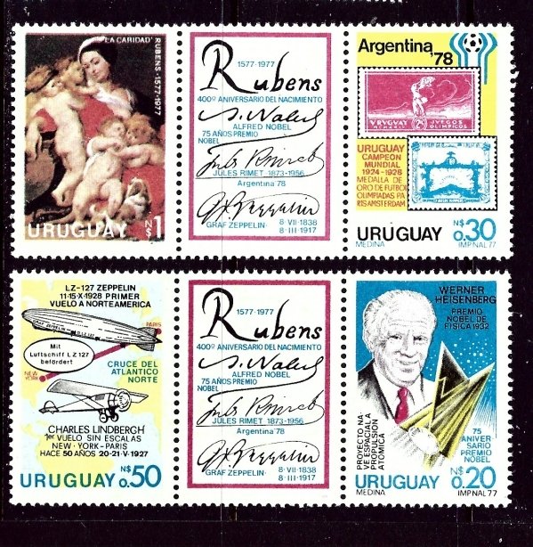 Uruguay 982a MNH 1977 Two Strips with labels    (ap4351)