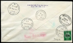 ISRAEL AIRMAIL .20  '60 ON REG-LED SEDE TEUFA  FDC TO CYPRUS  RETURNED TO ISRAEL