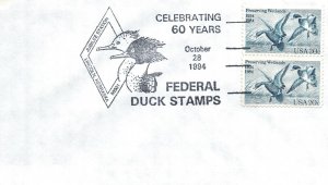 US SPECIAL EVENT CANCELLATION COVER 60 YEARS OF FEDERAL DUCK STAMPS 1994 TYPE 2
