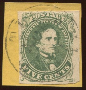 Confederate States 1 Used Stamp on Piece with Nice Town CCL BX5174