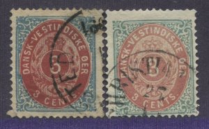 Danish West Indies 1874 3 cents CDS used 2 distinct shades