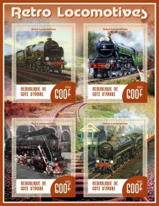Stamps.Trains Retro Locomotivies  2021 year 1+1 sheets perf Ivory Coast