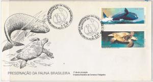 BRAZIL -  POSTAL HISTORY - FDC COVER -   FAUNA Animals WHALE - TURTLE 1987