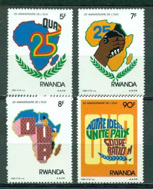 Rwanda Scott #1315-1318 MNH OAU 25th Ann Map CV$3+