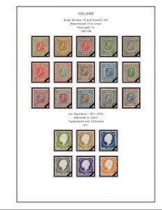 ICELAND STAMP ALBUM PAGES 1873-2011 (159 color illustrated pages)