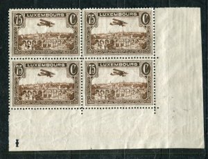 LUXEMBOURG; 1933 early Airmail issue 75c. fine MINT MNH CORNER BLOCK